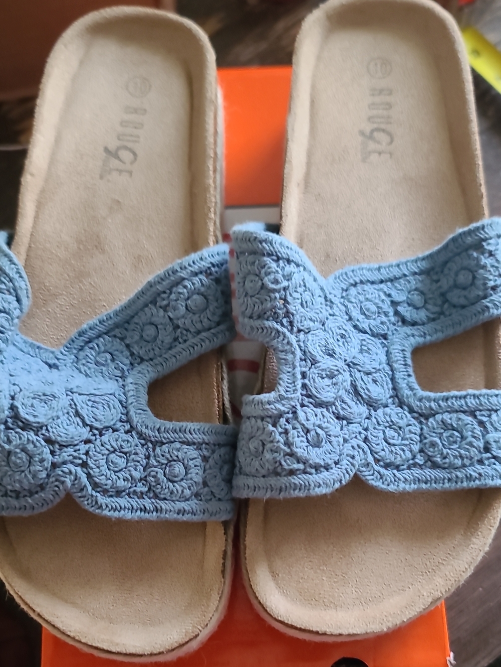 Light Blue Crochet Slide Sandals Rouge. Size 10 NIB